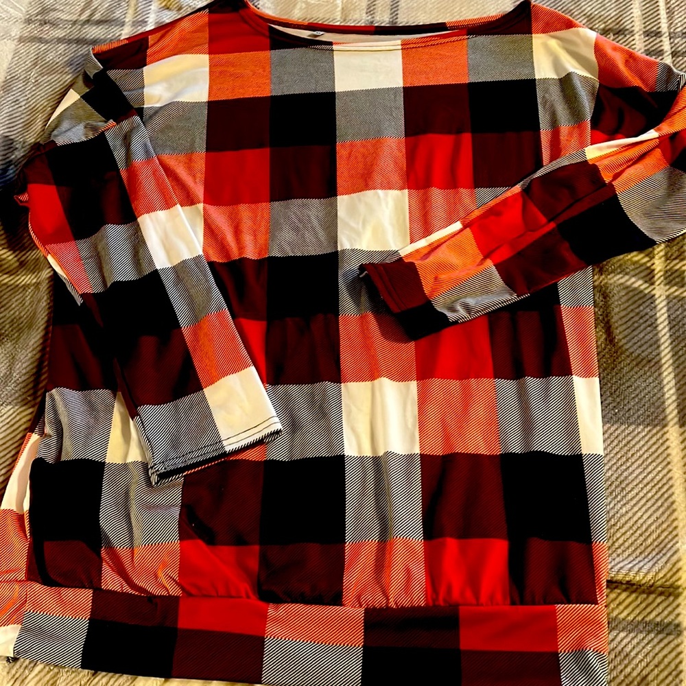 Buffalo plaid off the shoulder tunic